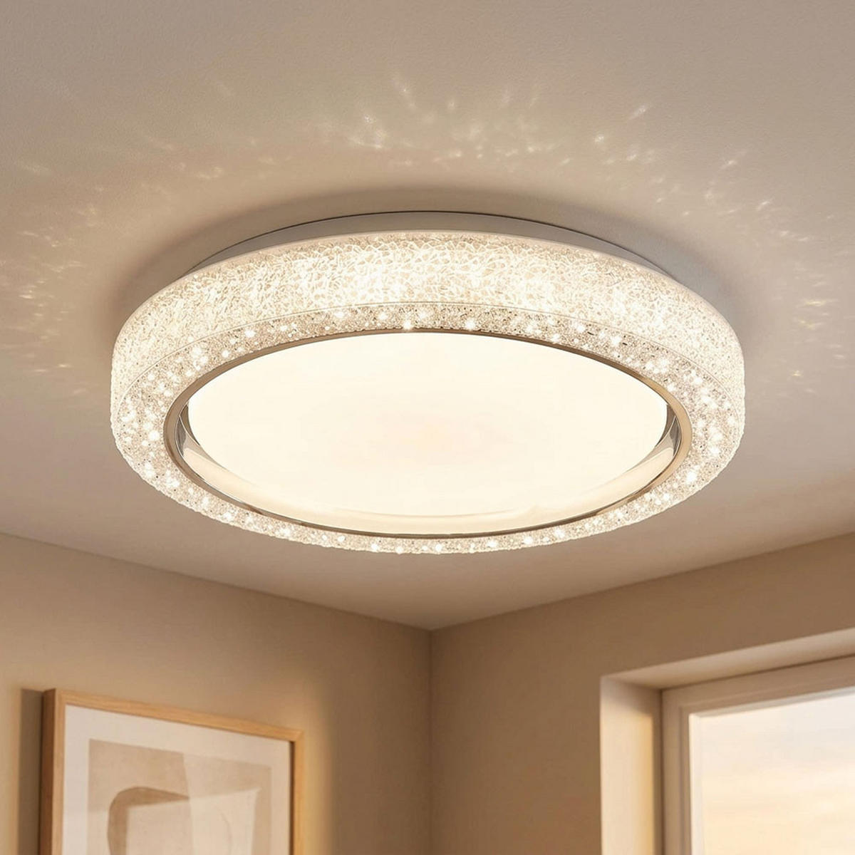 LED DECKENLEUCHTE Chromring Weiß Opal CCT - Weiß, Metall (40/40/8cm) - Globo Lighting