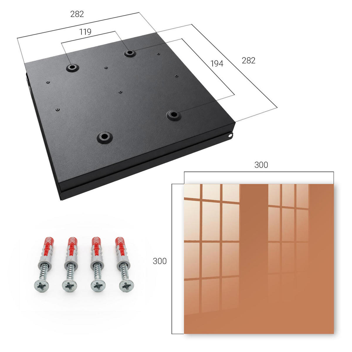 SCHLÜSSELBOX Schwarz 30x30 cm- Türöffnung nach rechts - Mattorange - Orange, Metall (30/30/5cm) - TULUP