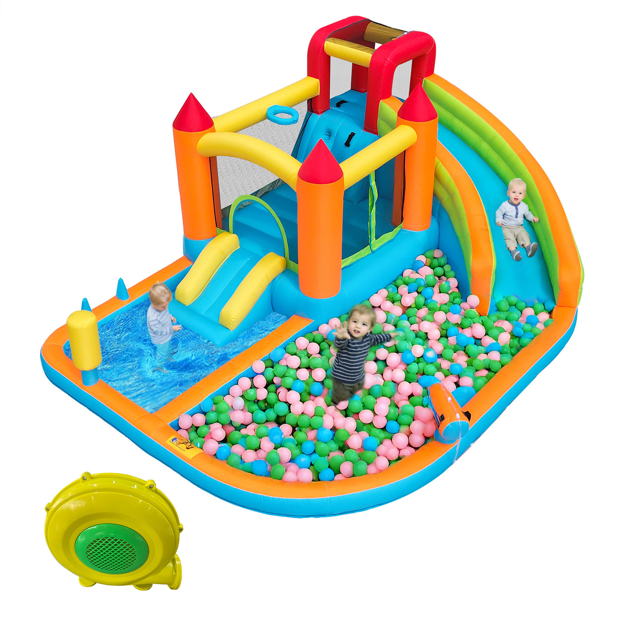 HÜPFBURG Wasserpark Rutsche Trampolin - Orange, Textil (343/460/190cm) - LEBENLANG