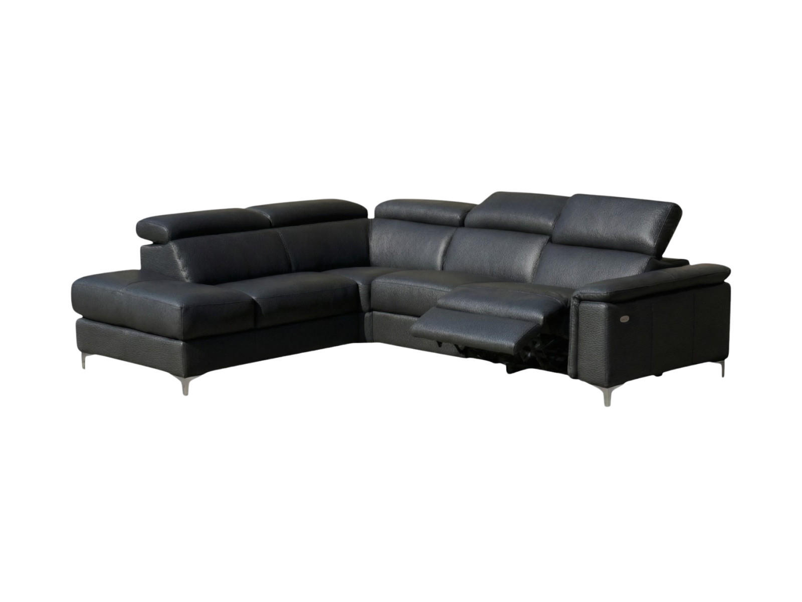 ECKSOFA Avenger Echtleder mit 1 x Relaxfunktion Schwarz - Schwarz, Leder/Metall (224/81/271cm)
