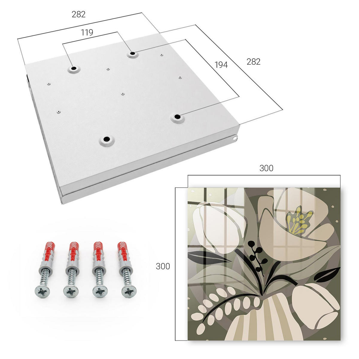 SCHLÜSSELBOX Weiß 30x30 cm – Türöffnung nach rechts - Beige Blüten - Beige, Metall (30/30/5cm) - TULUP