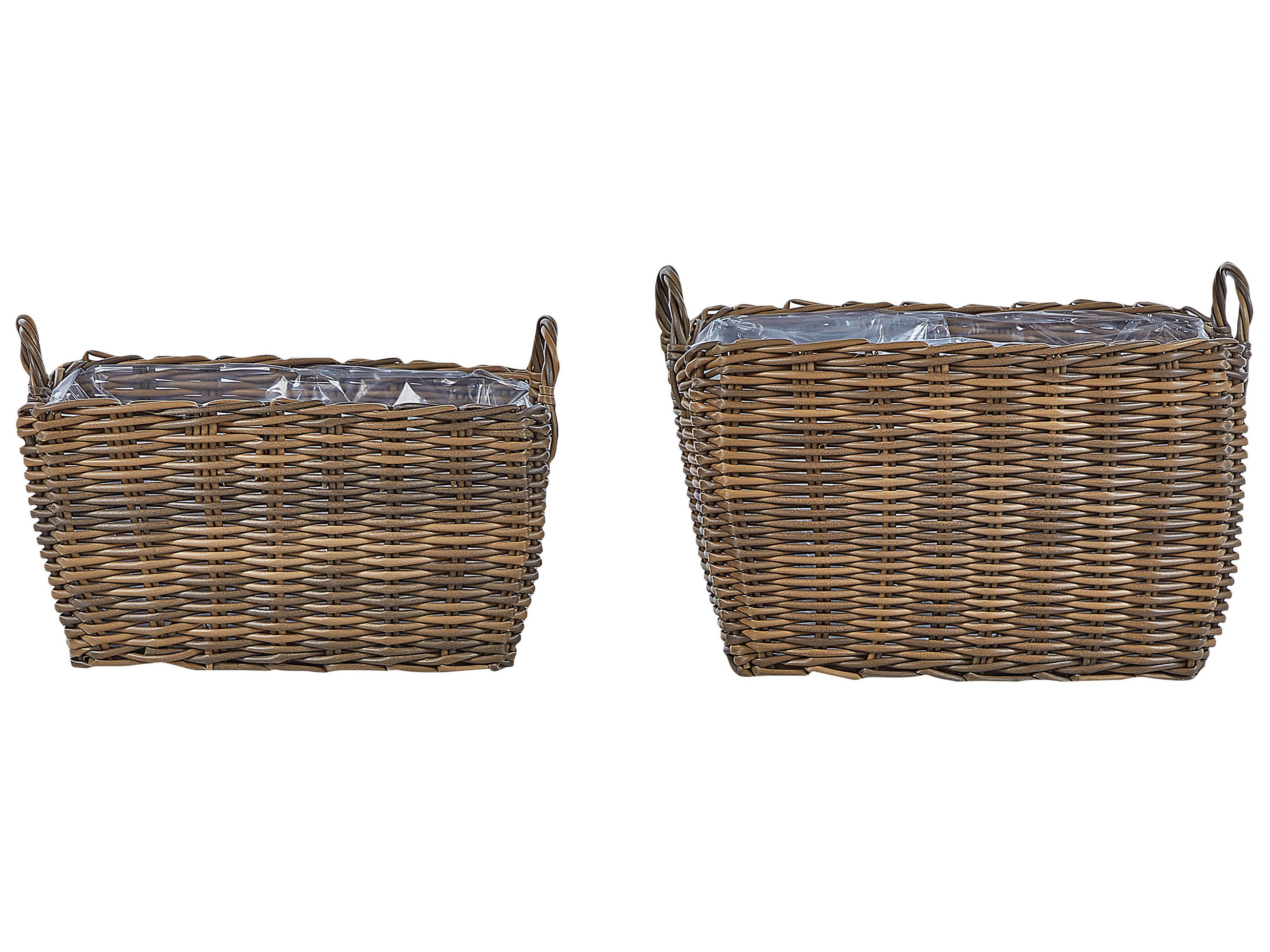 Beliani KVĚTINOVÝ KOŠÍK sada 2 ks Ratan hnědý 59-50/53-44 cm Ormos