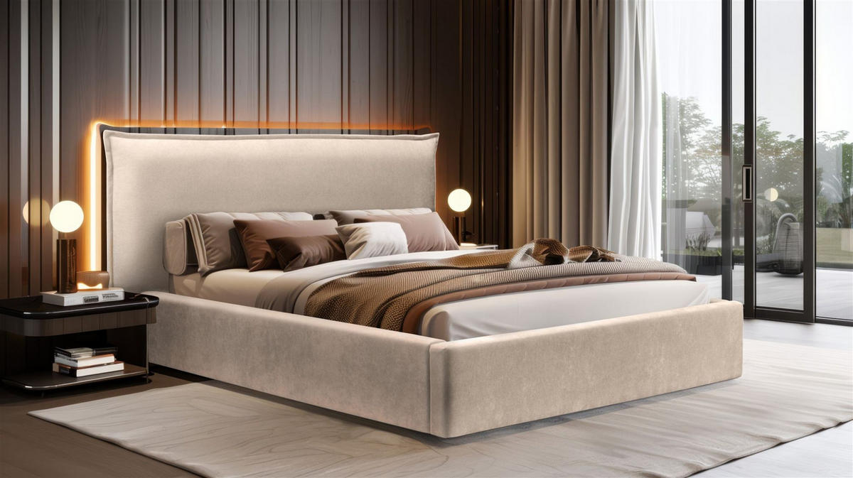 POLSTERBETT Amada Komplettset - Beige, Holzwerkstoff/Textil (160/200cm) - Fun Möbel