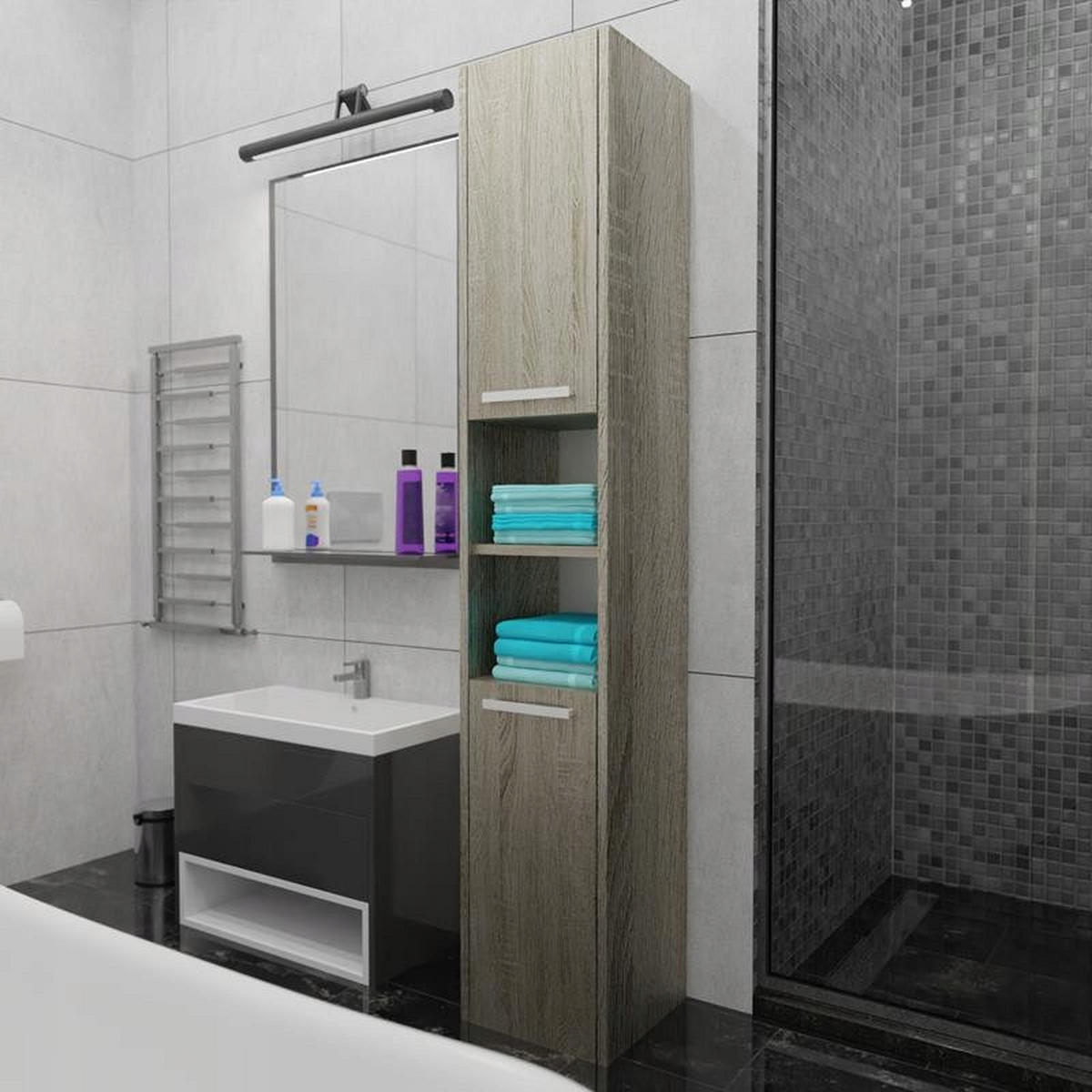 BADSCHRANK EX3 mit 2 Türen Sonoma Eiche 30/30/170 cm - Sonoma Eiche, Holzwerkstoff (30/170/30cm) - Matkam Möbel