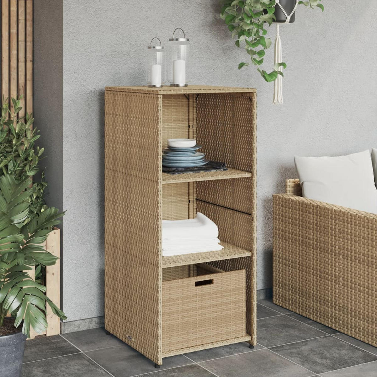 GARTENSCHRANK Beige 50x55x115 cm Poly Rattan - Beige, Kunststoff (50/115/55cm) - furnicato