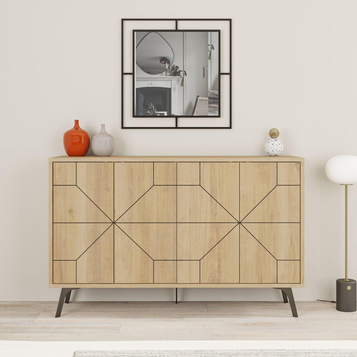 SIDEBOARD mit 4 Türen und dekorierten Türen L123 cm - Dune - Eichefarben, Holzwerkstoff (35/62.4/123cm) - Calicosy