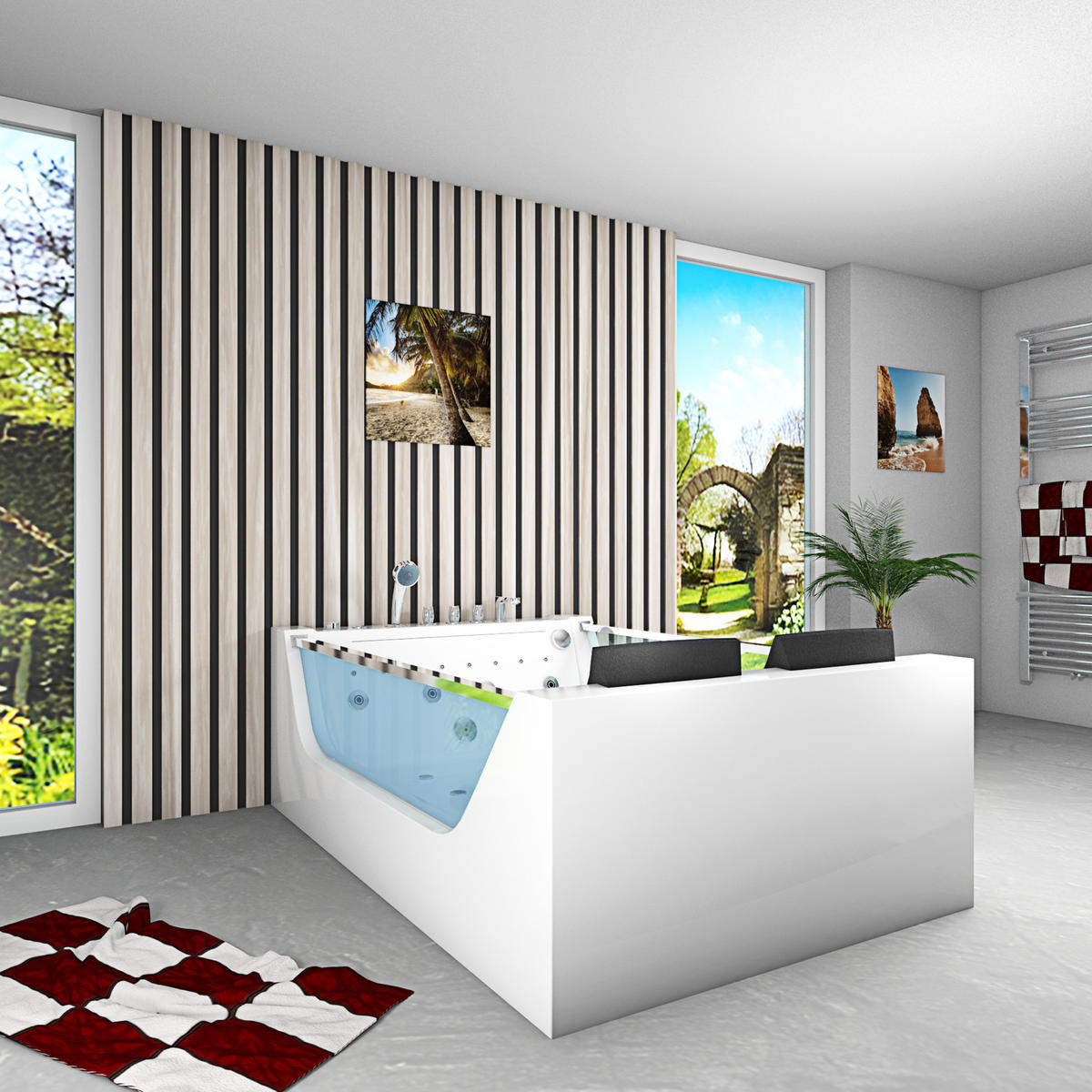 WHIRLPOOL Pool Badewanne W40-SC-EA 180x120cm - Weiß, Glas/Kunststoff (120/60/180cm) - AcquaVapore by Sandra Jentho