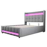 STAURAUMBETT 140/200 cm DE-01928, in Hellgrau, mit LED, USB und hydraulischem Bettkasten - Hellgrau, Metall (140/200cm) - ComfortXL