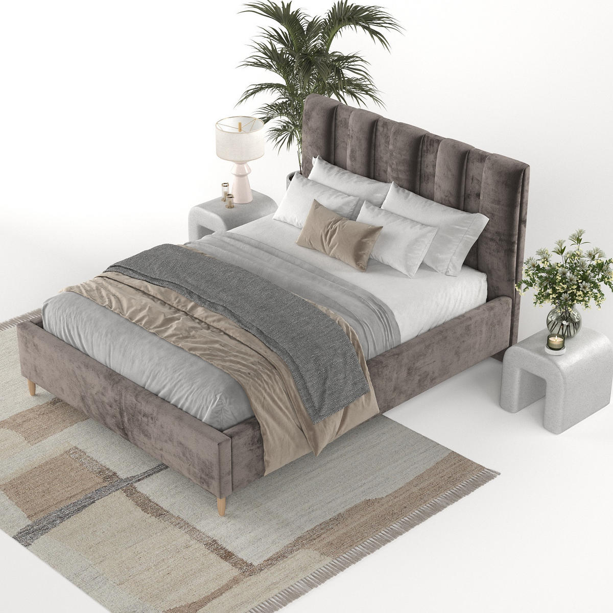 POLSTERBETT Loom 180/200 cm Braun im Lotta Stoff - Naturfarben/Braun, Holz/Holzwerkstoff (180/200cm) - AltaBeds