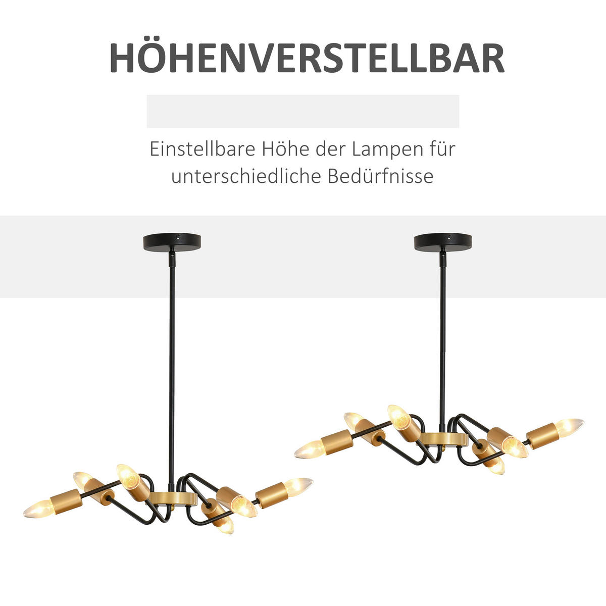 KRONLEUCHTER, Metall, Schwarz+Gold - Schwarz, Metall (48/48/120cm) - HOMCOM