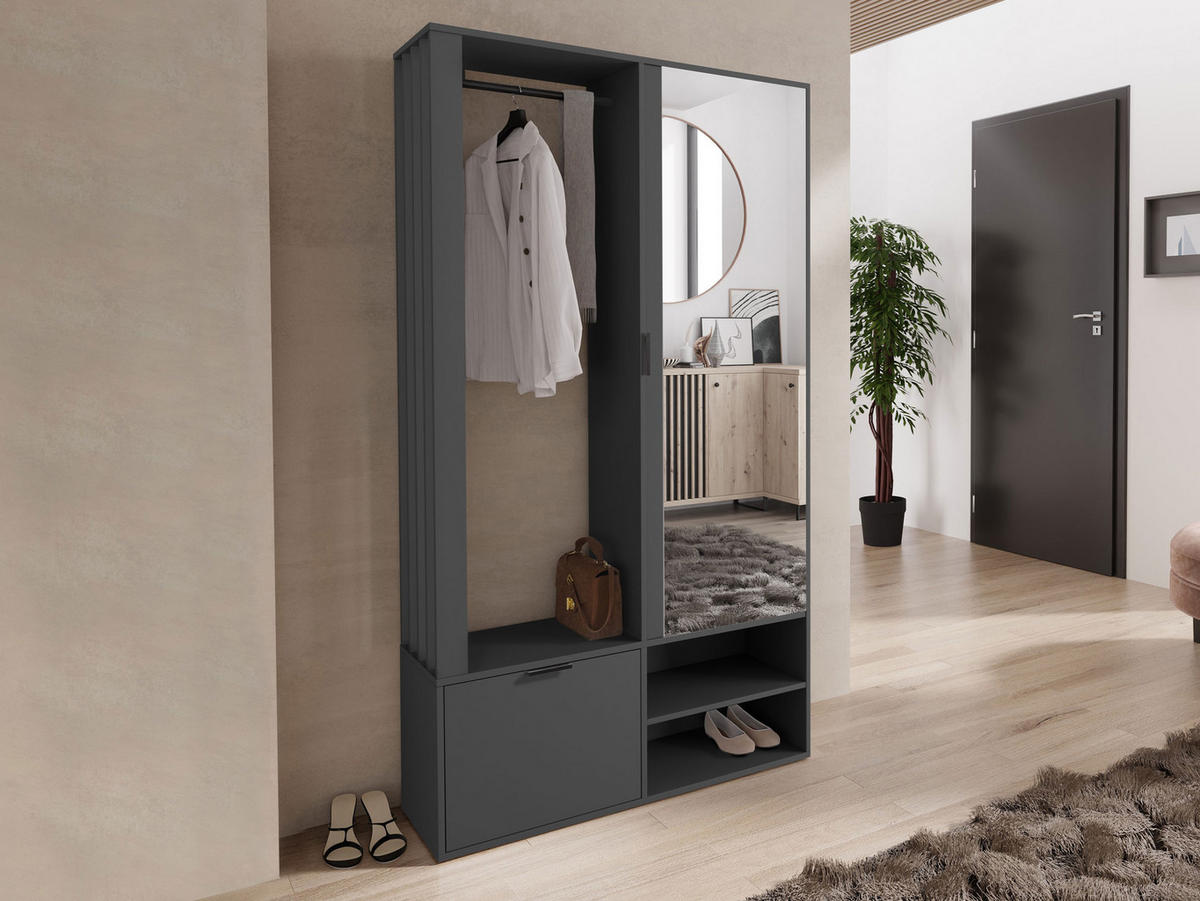 GARDEROBE Milo - Anthrazit/Schwarz, Holzwerkstoff/Kunststoff (100/190/33cm) - MIRJAN24