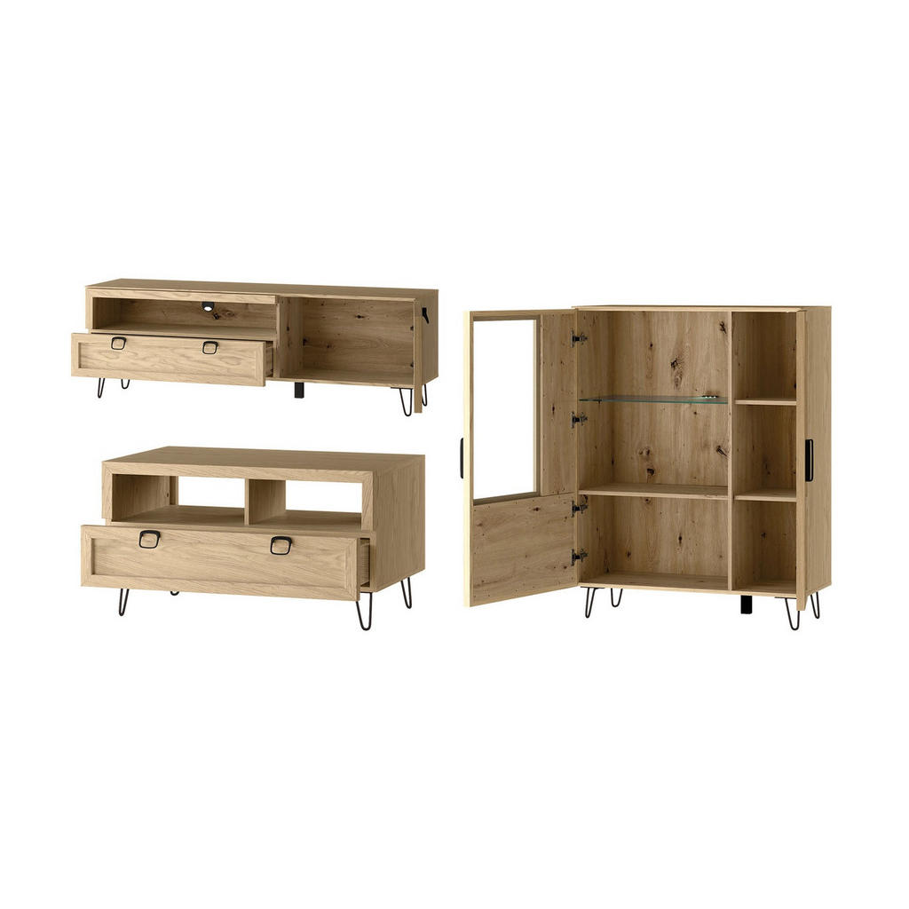 Thumbnail - Feldmann-Wohnen Wohnzimmer-Set, Braun, Holz, 7 Fächer, 2 Schubladen, Rechteckig, 300x89x42 cm, Wohnzimmer, Wohnwände, Wo...