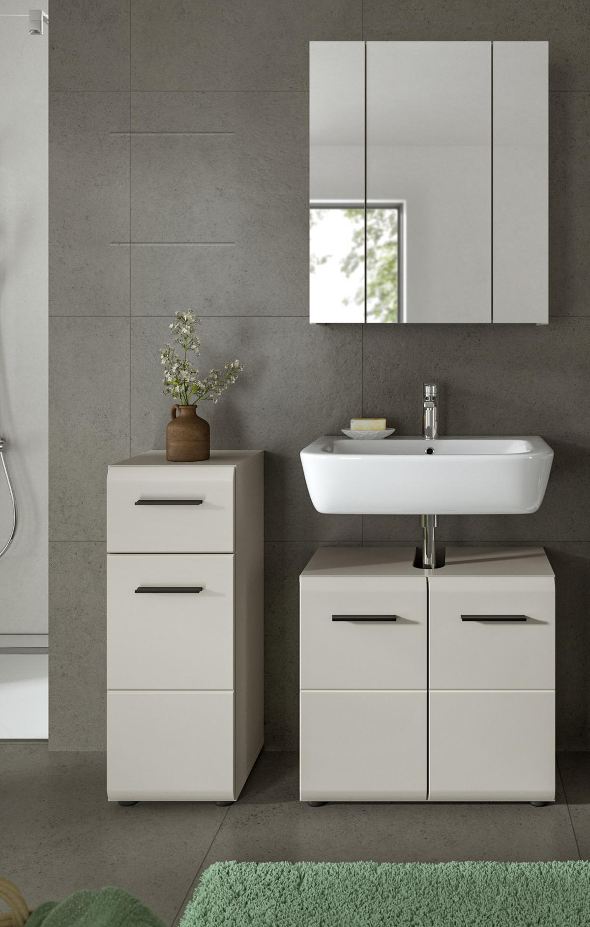 BADKOMMODE Kaschmir 30 cm, Badezimmer Kommode mit wechselbarem Türanschlag - Kaschmir/Schwarz, Holzwerkstoff/Kunststoff (30/80/30cm) - Inn.Furn