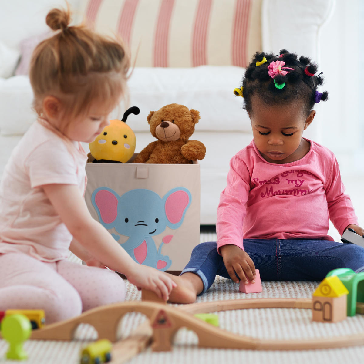 BOX Béžová Modrá skládací - krémová, textil/vlnitá lepenka (33/33cm) - Relaxdays