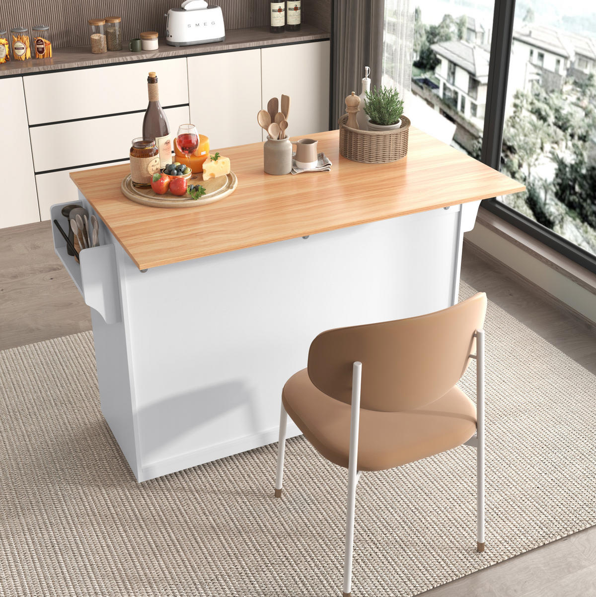 SERVIERWAGEN mit Klapptischplatte 120 x 46/70 x 91,5 cm White - Weiß, Holz (71/91.5/120cm) - Beauniv