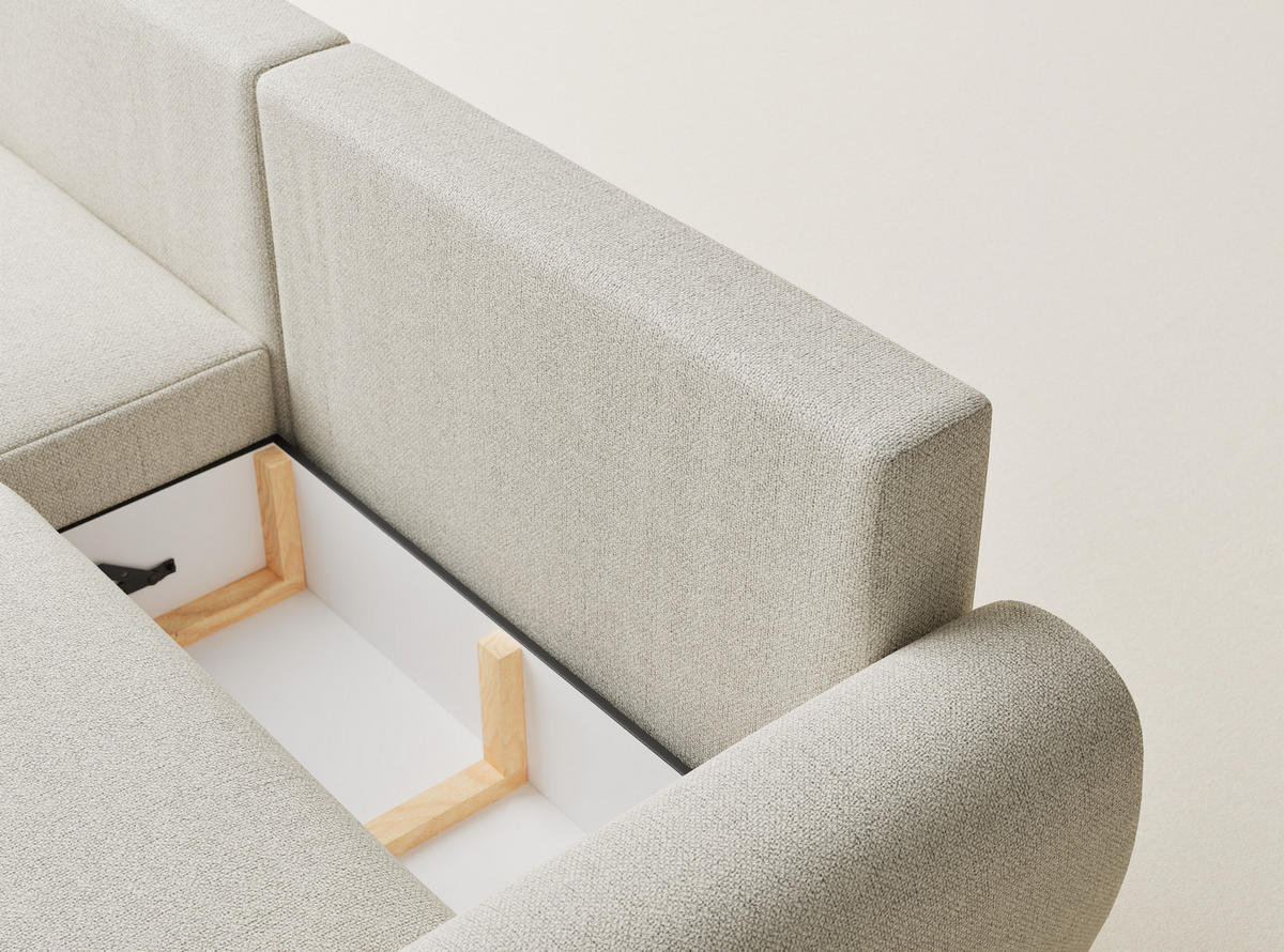 ECKSOFA MIT SCHLAFFUNKTION Numba Creme Webstoff - Creme/Schwarz, Holz/Holzwerkstoff (253/153cm) - Maison de Reve