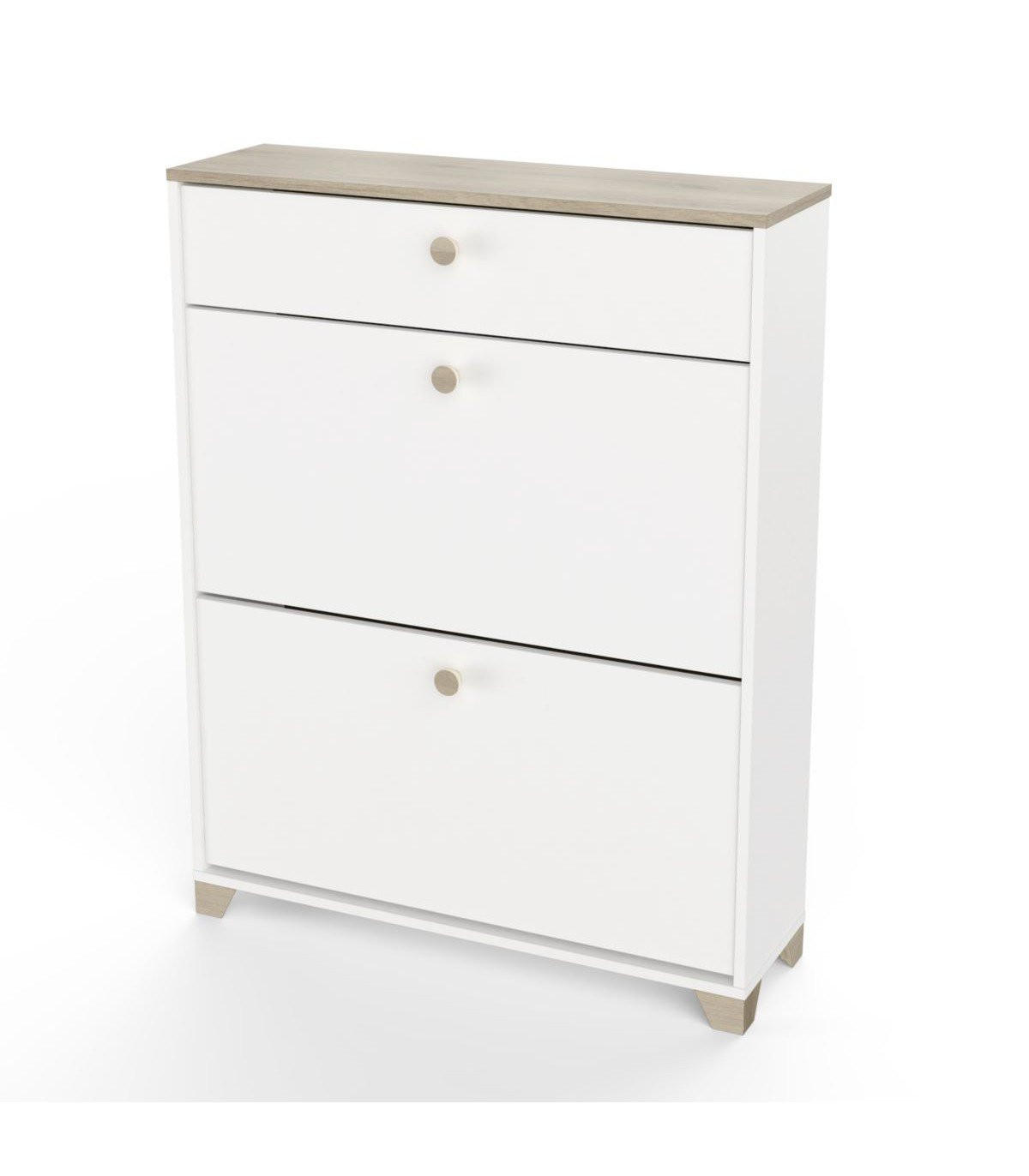 SCHUHMÖBEL 2 Klappen und 1 Schublade Kronberg Eiche und Weiß Dekor - L80,8 cm - Weiß, Holzwerkstoff (24.4/104.3/80.8cm) - Calicosy