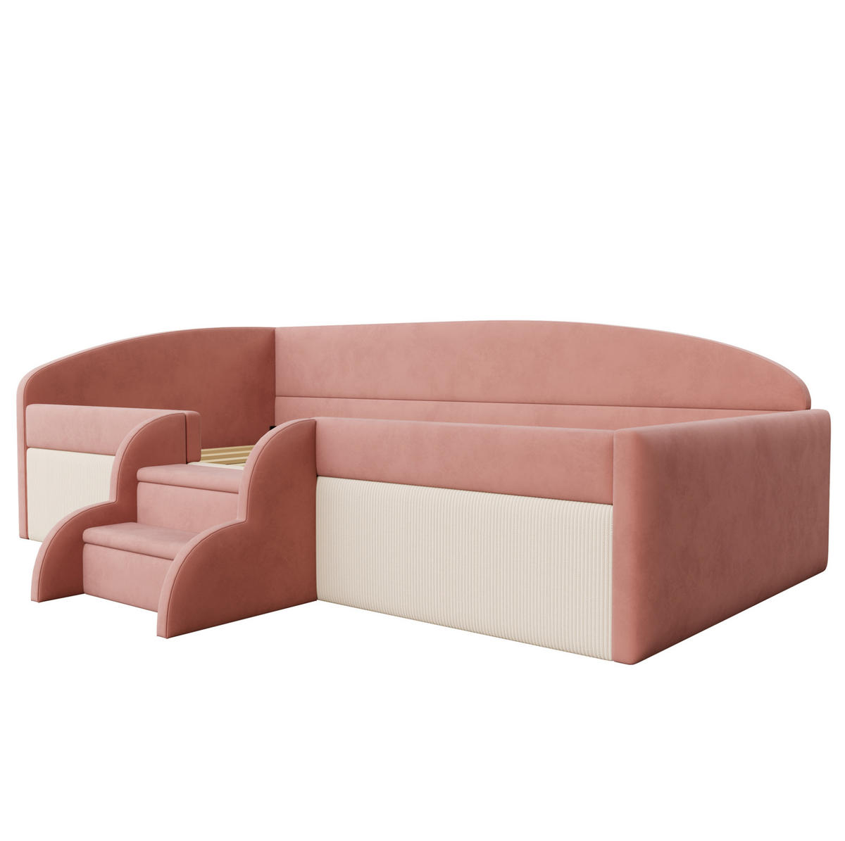 KINDERBETT 90/190 cm rosa-cremeweiß mit Sicherheitsdesign und Samtbezug - Pink, Textil (90/190cm) - OKWISH