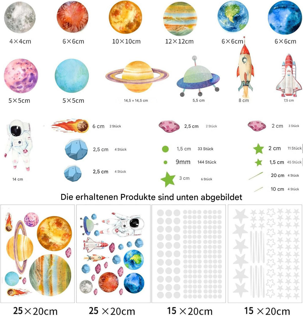 WANDAUFKLEBER Planeten, Galaxie, Astronauten, Leuchtend - Weiß, Kunststoff (25/1/20cm) - Authentics