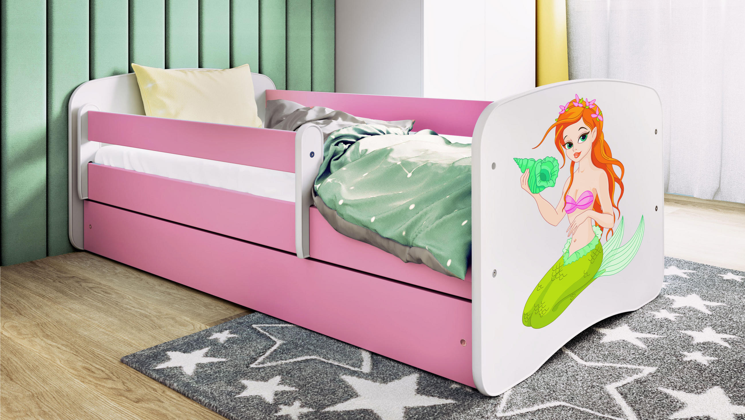 KINDERBETT Meerjungfrau mit Schublade und Matratze 160/80 - Rosa, Holzwerkstoff (80/160cm) - RAUMHIRSCH FURNITURE