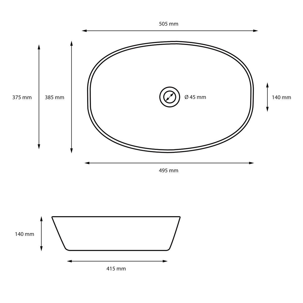 WASCHBECKEN - Schwarz, Keramik (38.5/14/50.5cm) - ML-DESIGN
