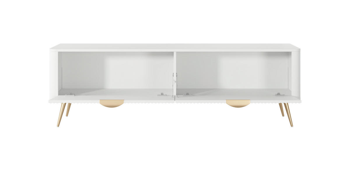 RTV-SCHRANK Lante Weiß, breite zweitürige TV-Tisch, Goldene Beine - Goldfarben/Weiß, Holzwerkstoff (163/51/38cm) - Bettso