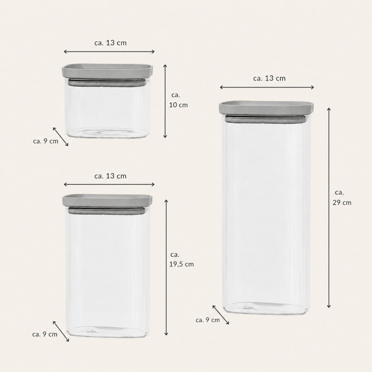 VORRATSGLÄSER LIDKÖPING 3-er Set grau - Grau, Glas (15/34/15cm) - Mulex