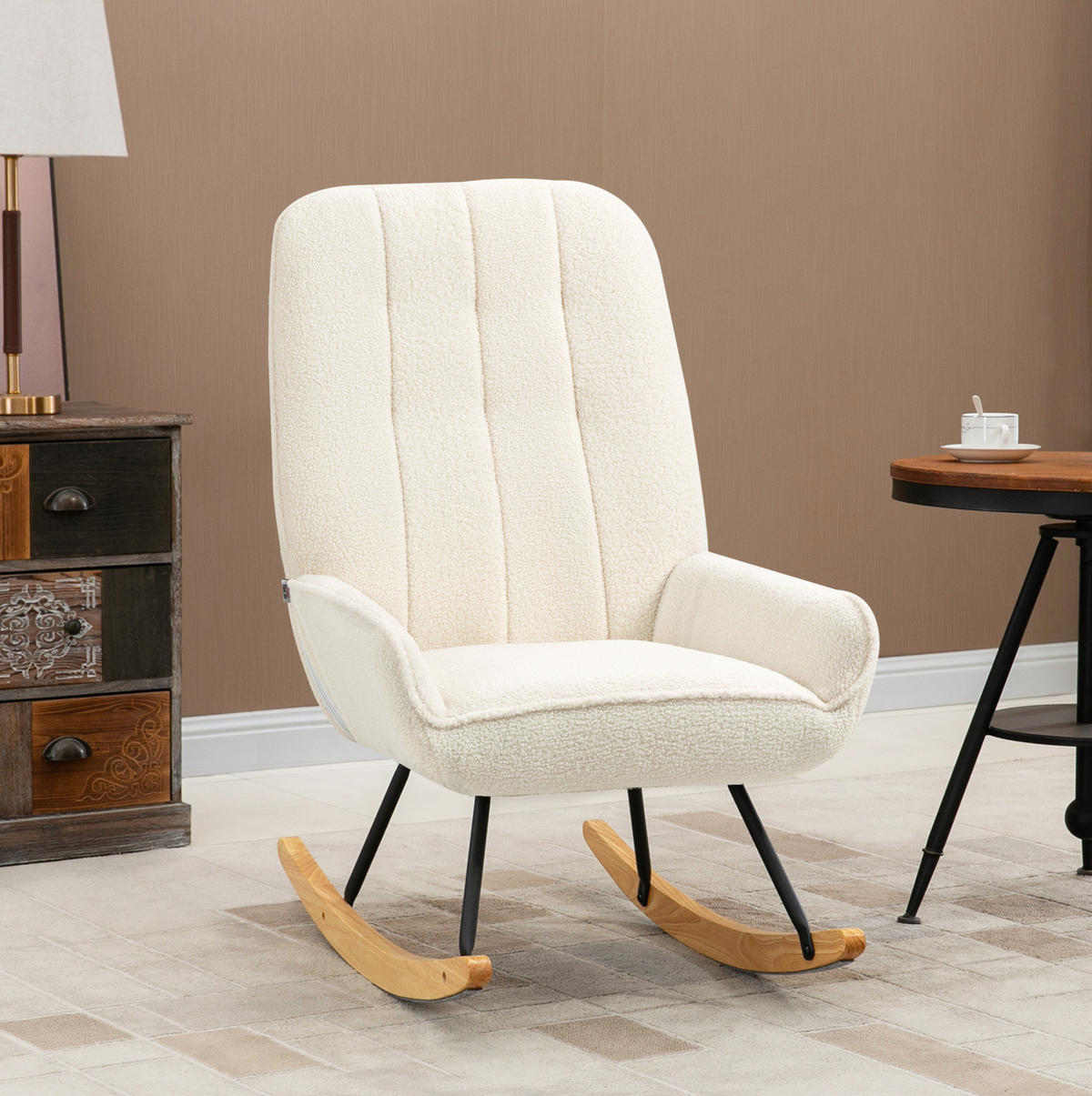 SCHAUKELSTUHL Sherpa-Vlies Schwingsessel 63/95/97 cm Cremeweiß - Creme, Holz (95/97/63cm) - Redom