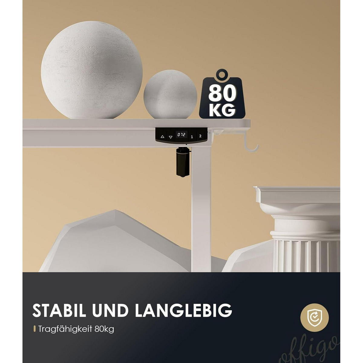 SCHREIBTISCH höhenverstellbar elektrisch 180 cm Blanc Weiß 180 x 70 cm - Weiß, Holz (70/180/72cm)