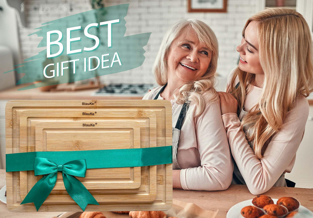 BAMBUS Holz Schneidebrett 3er Set - Beige, Holz (26/38cm) - BlauKe