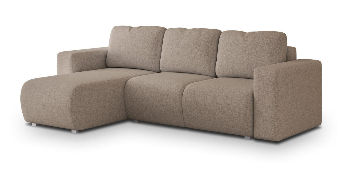 ECKSOFA RINOVA Beige Geflochtener Stoff mit Schlaffunktion - Beige, Holz (250/143cm) - MASSENO