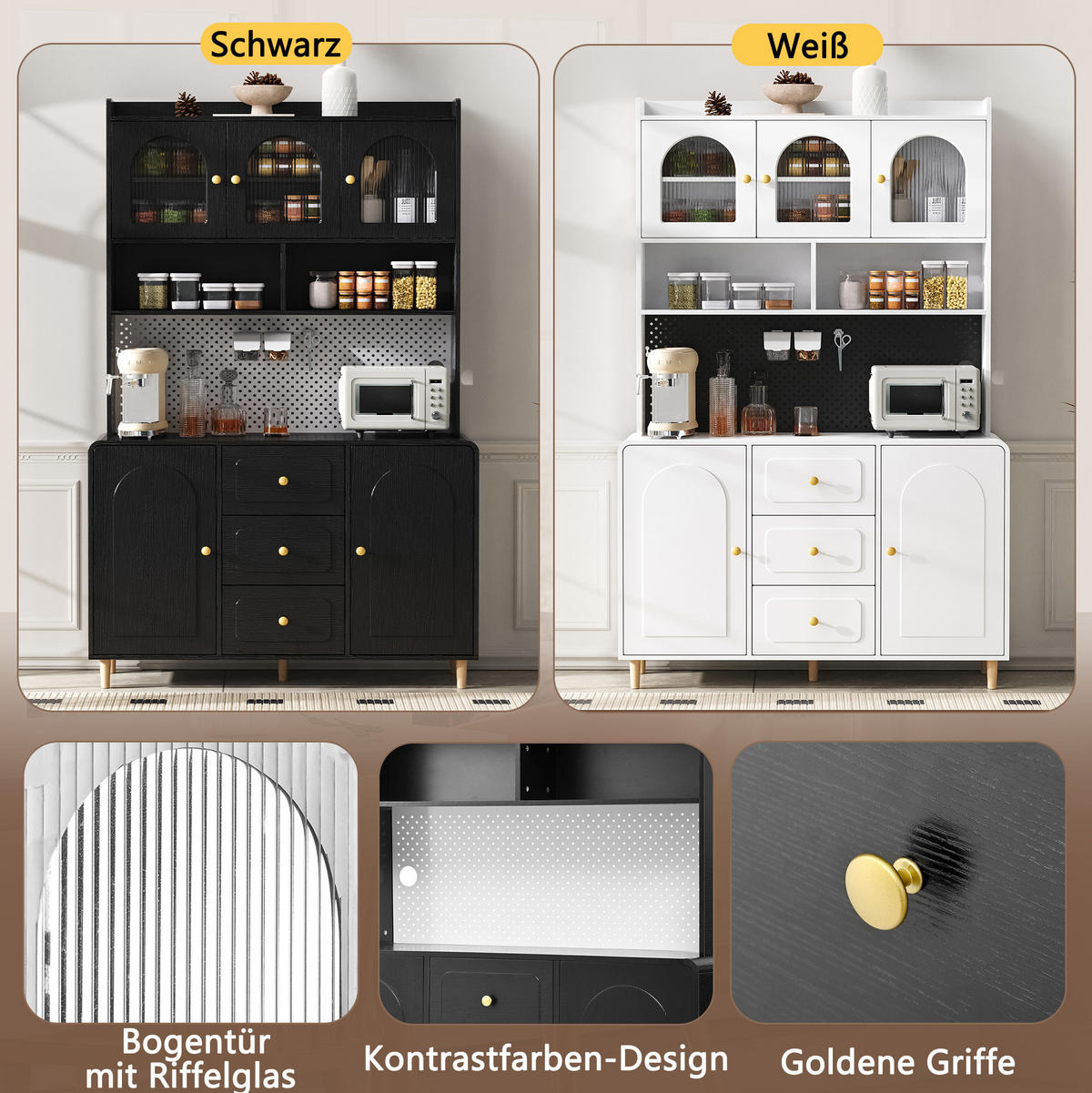 BUFFET 120/40/190 cm schwarz aus MDF mit Lochplatte und Schubladen - Schwarz, Holzwerkstoff (120/190/40cm) - OKWISH