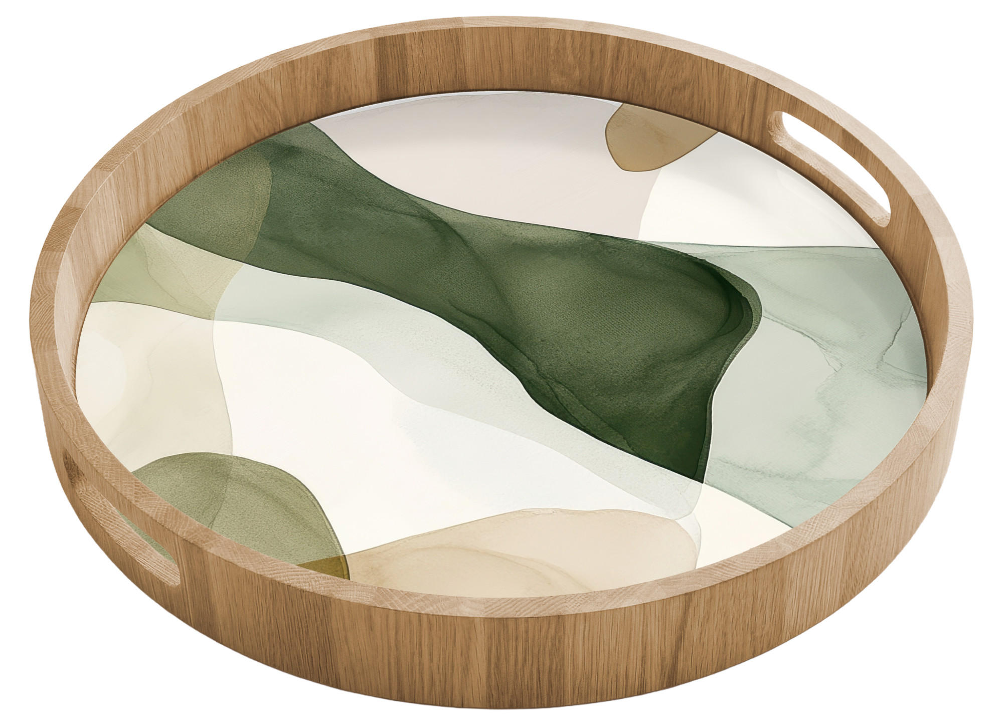 TABLETT Japandi - Abstrakt - Grün 40x40 cm - Grün, Holz (40/5/5cm) - OnlyWow