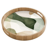 TABLETT - Japandi - Abstrakt - Grün - 40x40 cm - Grün, Holz (40/5/5cm) - OnlyWow