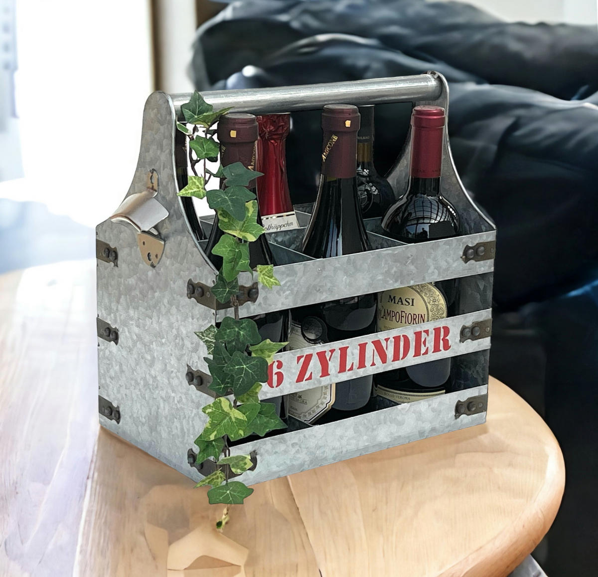 WEINTRÄGER Metall mit Öffner 6 Zylinder 96402 - Grau, Metall (33/33/20cm) - DanDiBo