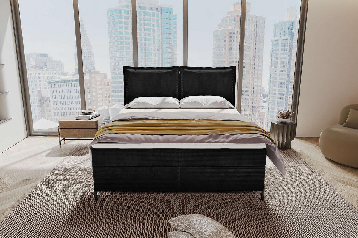 BOXSPRINGBETT VERO Cordstoff Schwarz 160/200 cm - Schwarz, Holzwerkstoff/Textil (160/200cm) - 99rooms
