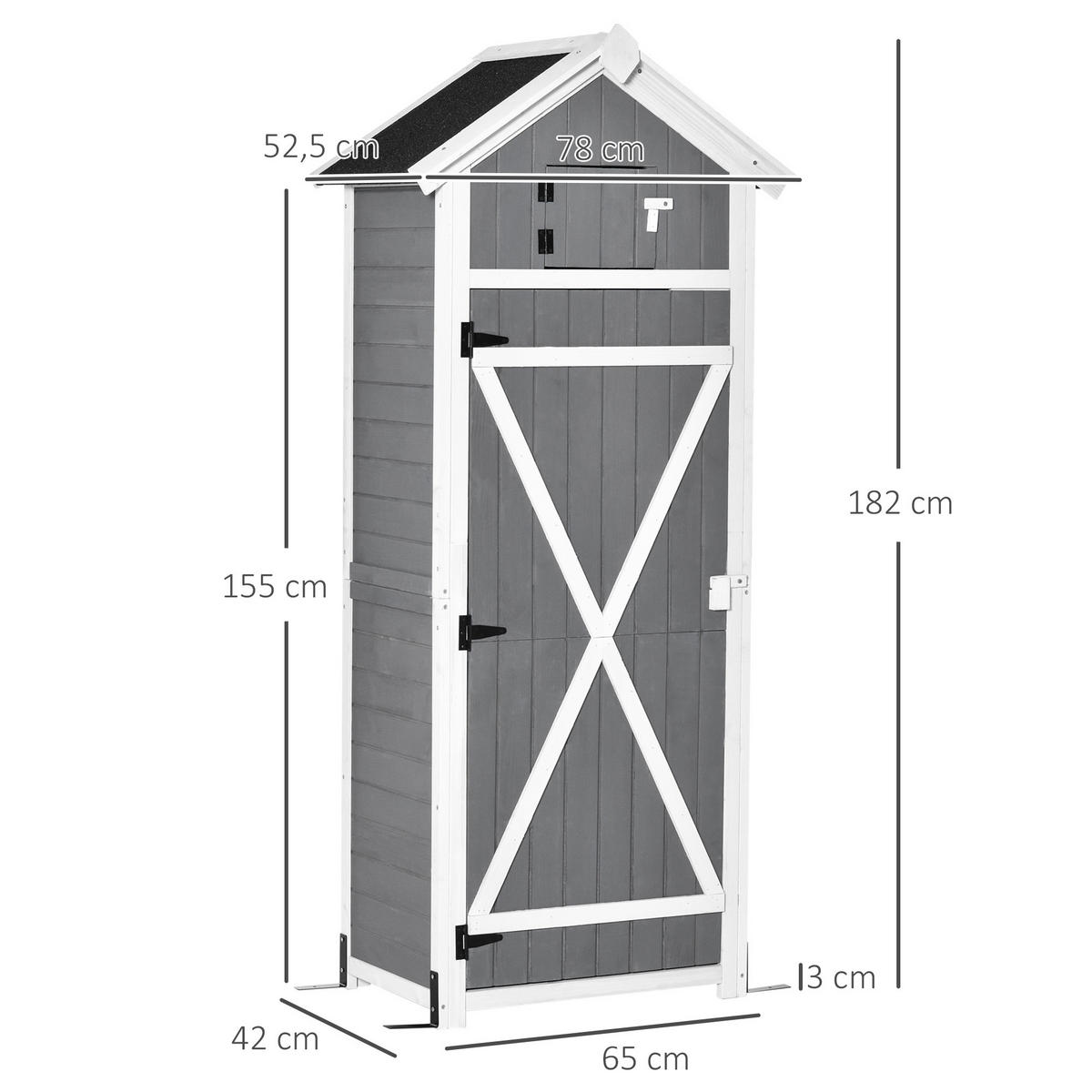 GARTENSCHRANK aus Holz, Gerätehaus mit Tür Dach, Geräteschuppen mit Hacken, Grau - Dunkelgrau, Holz (52.5/182/78cm) - Outsunny