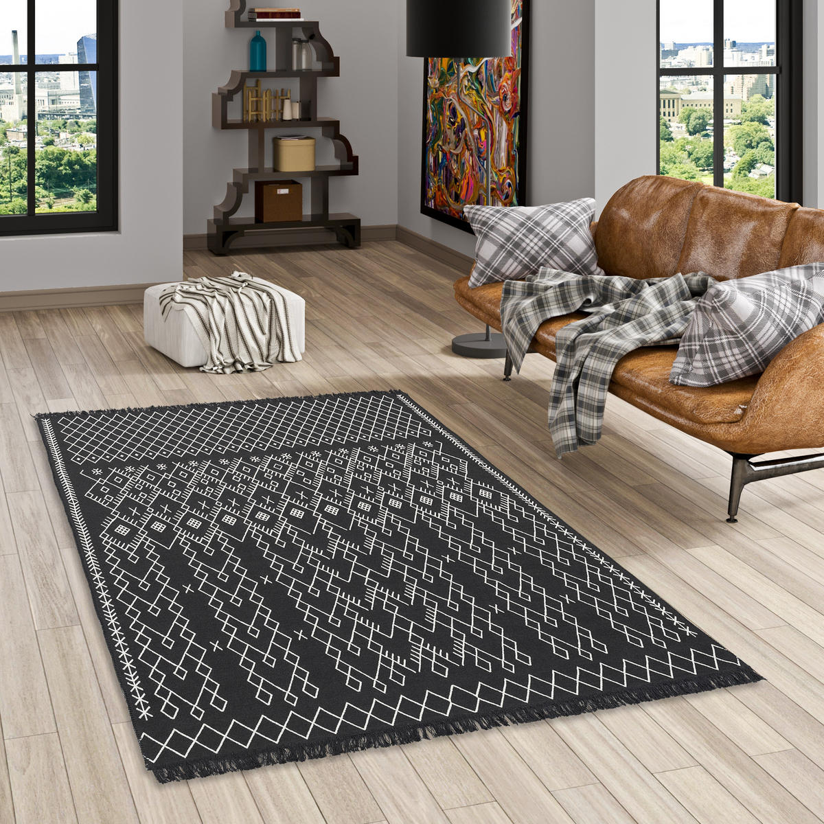 TEPPICH BEIDSEITIG ETHNO KELIM - Schwarz/Weiß, Textil (140/200cm) - Pergamon