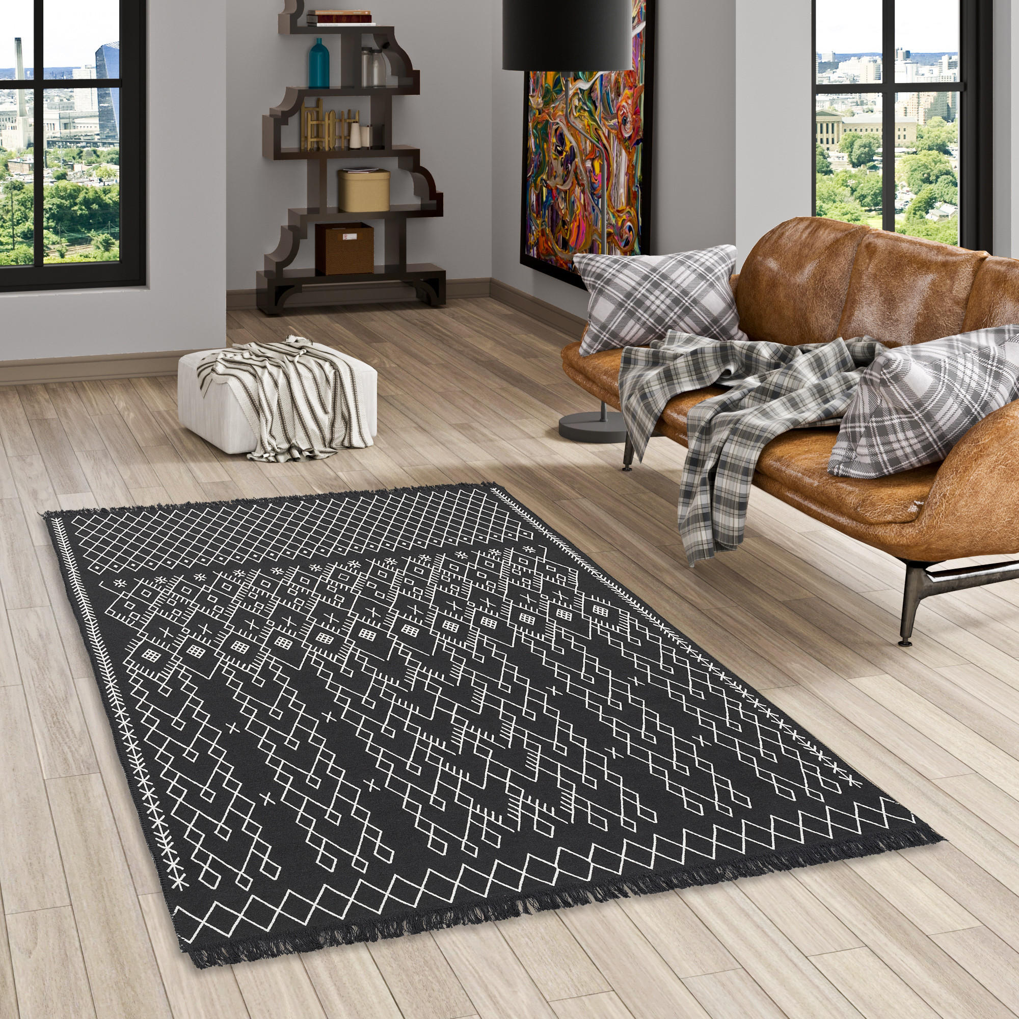 Thumbnail - Pergamon Teppich, Schwarz, Weiß, Textil, 140x200 cm, Teppiche & Böden, Teppiche