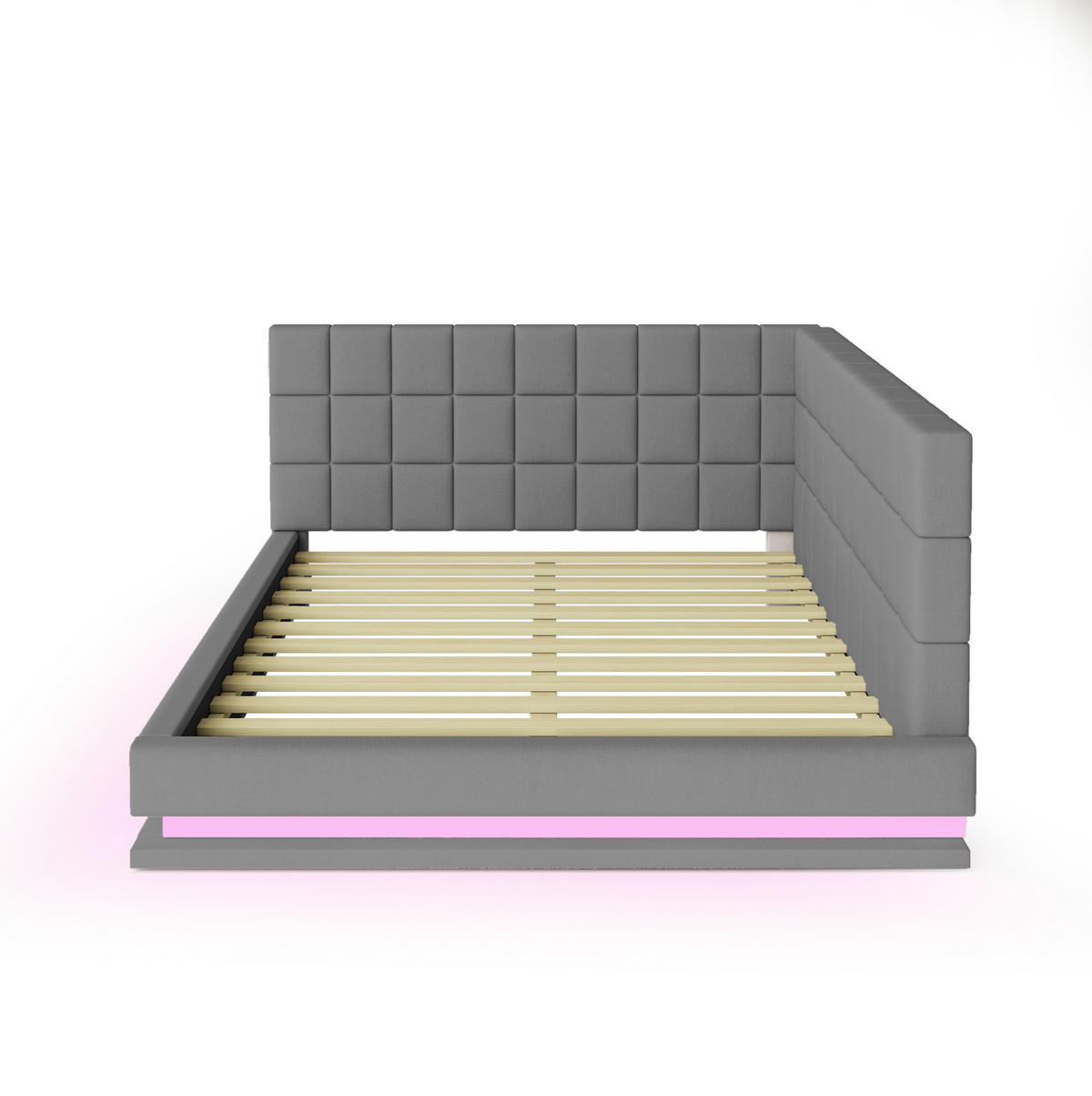 POLSTERBETT mit LED-Beleuchtung 160/200 cm mit USB und Lattenrost in Grau - Grau, Textil (160/200cm) - BEAOK