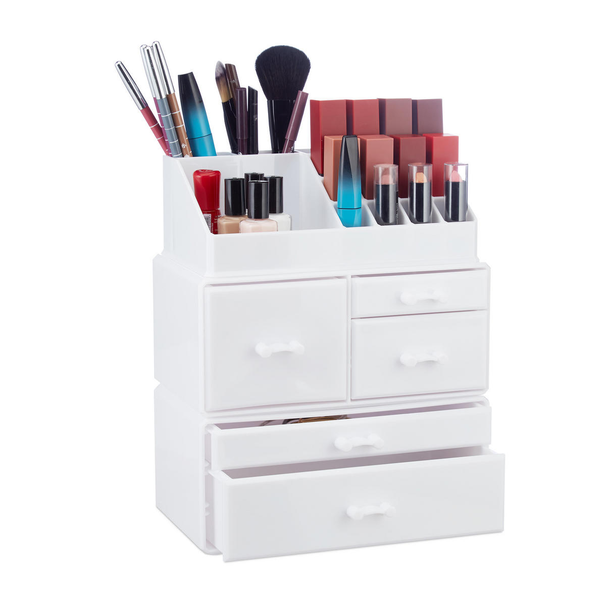 MAKEUP Organizer - Weiß, Kunststoff (23.5/29.5/14cm) - Relaxdays