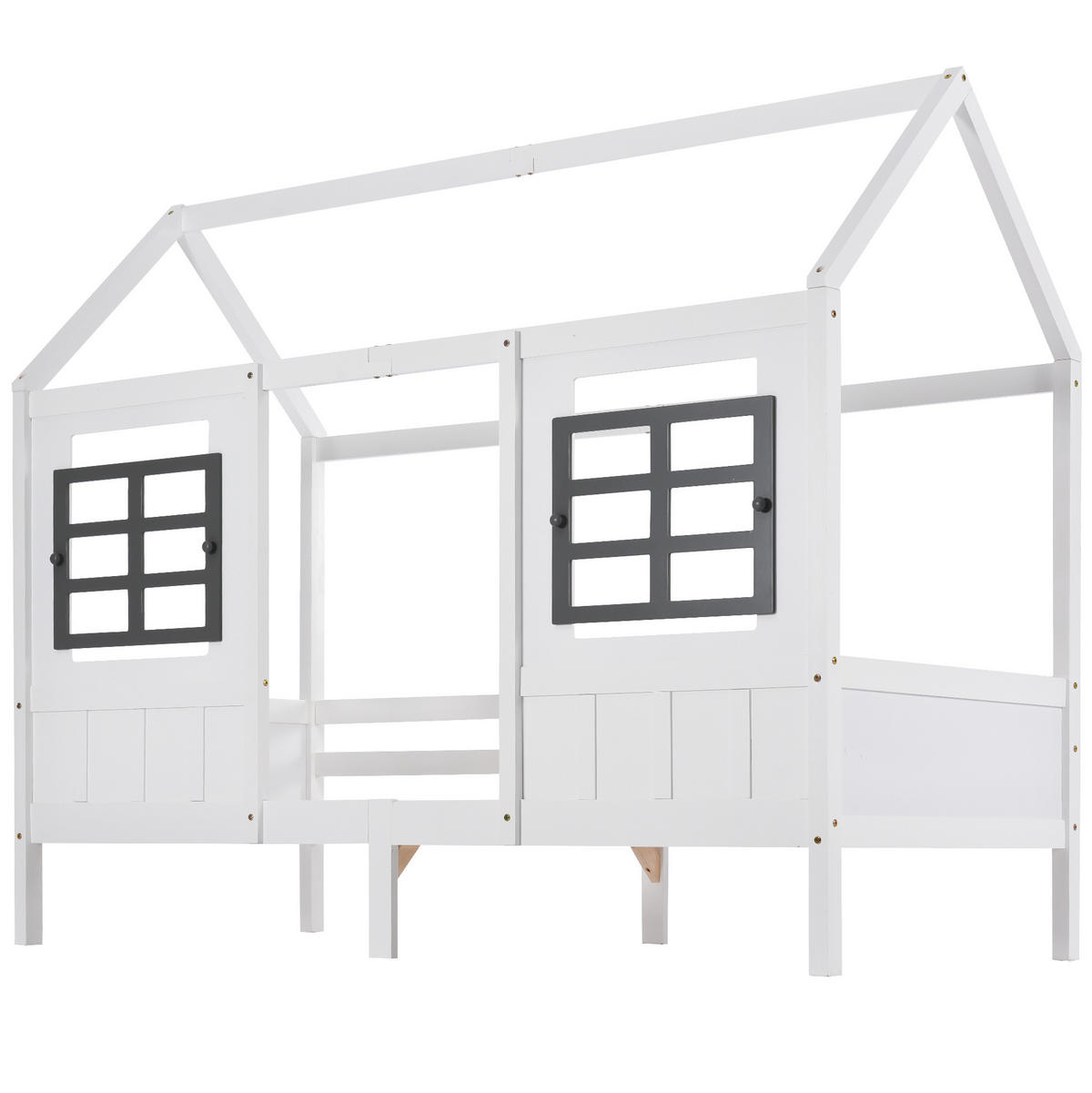 KINDERBETT 90/200 cm in Hausform mit 2 Fenstern und Rundumschutz aus Kiefer und MDF, Weiß - Weiß, Holzwerkstoff (90/200cm) - Redom