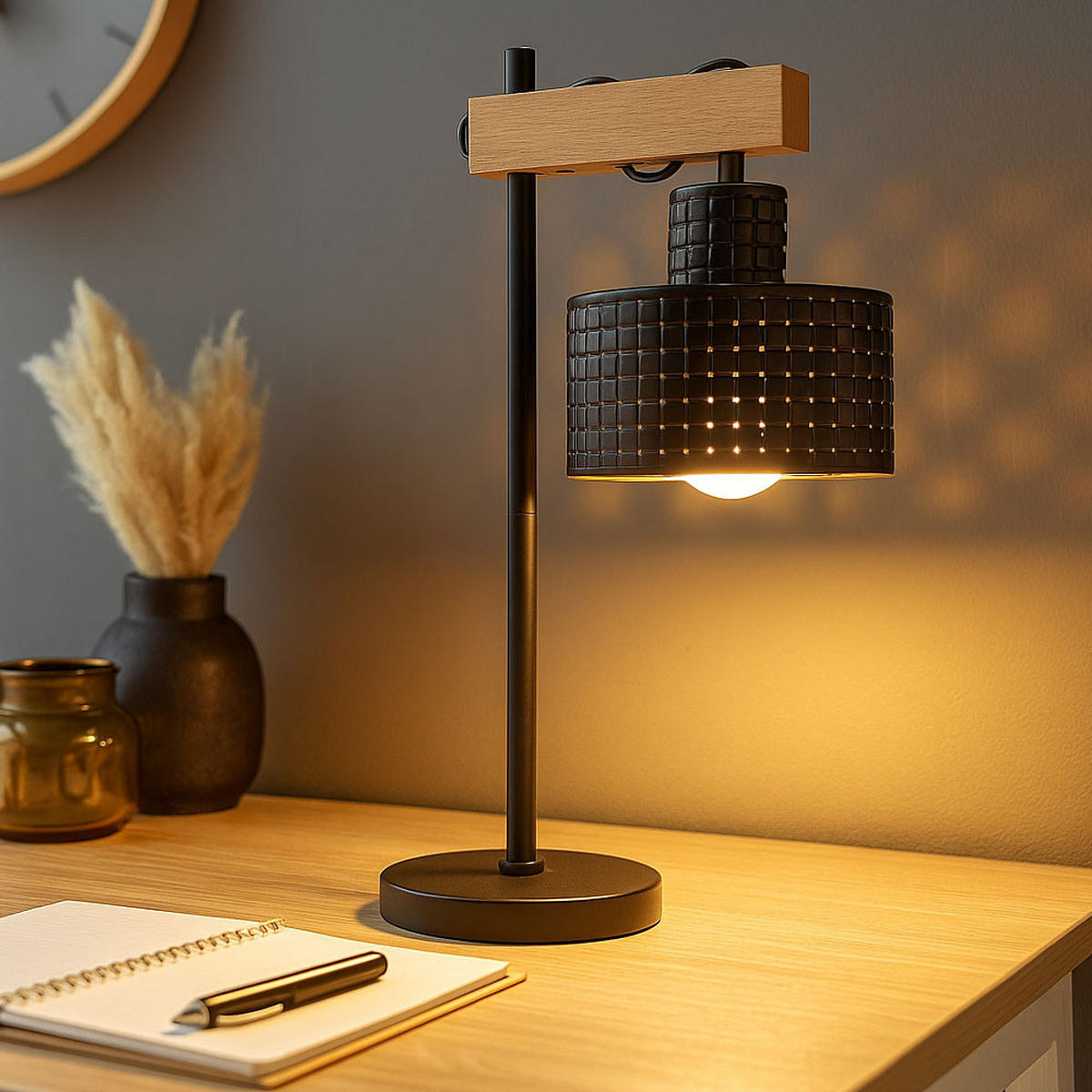 LED TISCHLEUCHTE Holz Schwarz-Gold - Schwarz, Metall (31/18/55cm) - Globo Lighting