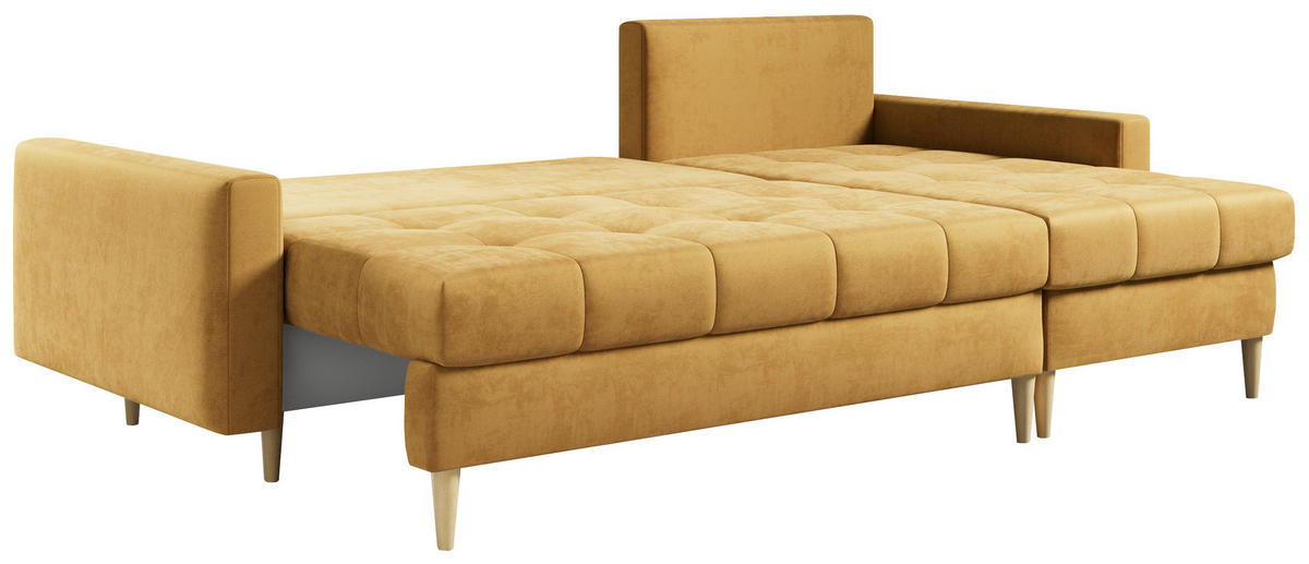 ECKSOFA Astra Gelb Velvet - Gelb/Braun, Holz/Textil (220/140cm) - MKS