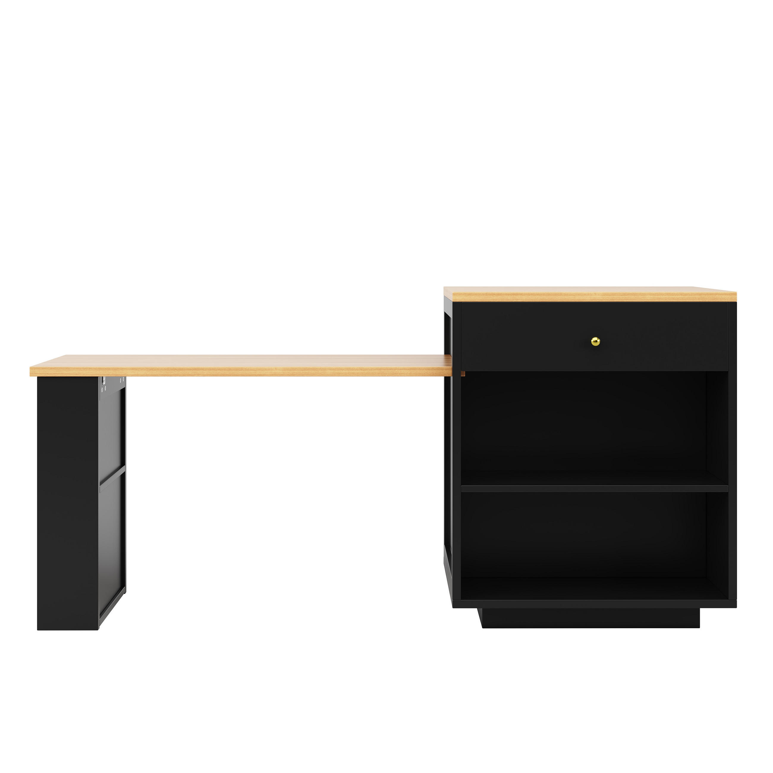 KÜCHENINSEL 122-195.5/70/93.5 cm Schwarz mit Schubladen und RGB LED Lichtleiste - Schwarz, Holz (59/93.5/122.5cm) - Oxeza