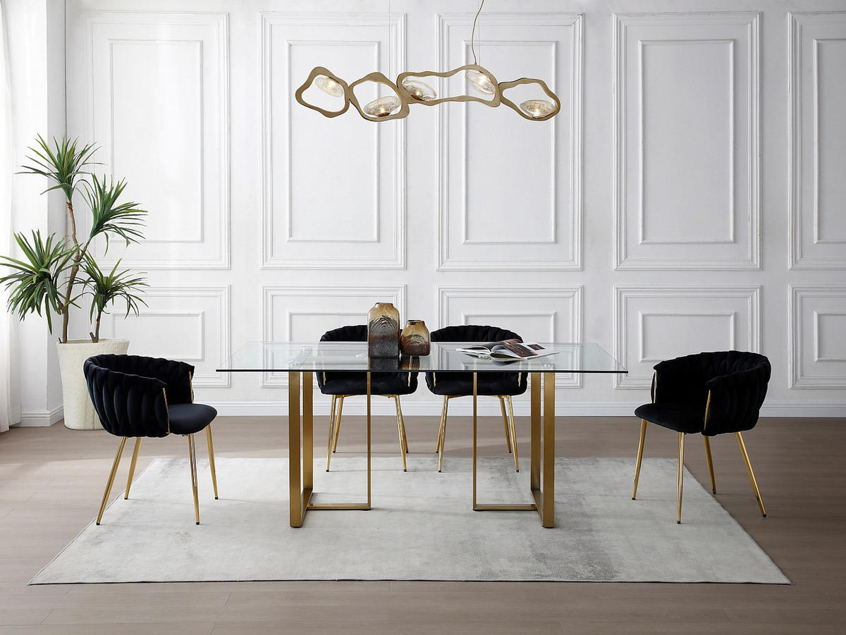 ESSTISCH für 6 Personen - Sicherheitsglas & Edelstahl - Transparent & Goldfarben - NILESA II - Transparent/Goldfarben, Glas (180/90/75cm) - Pascal Morabito