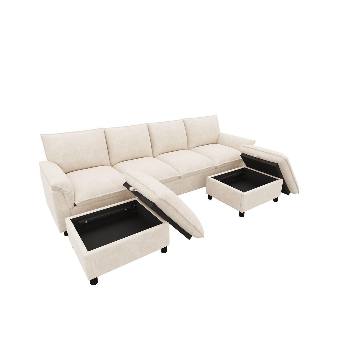 WOHNLANDSCHAFT 264.5/142.5/84 cm Beige mit 2 Aufbewahrungs-Ottomane - Beige, Textil (142.5/84/264.5cm) - Oxeza