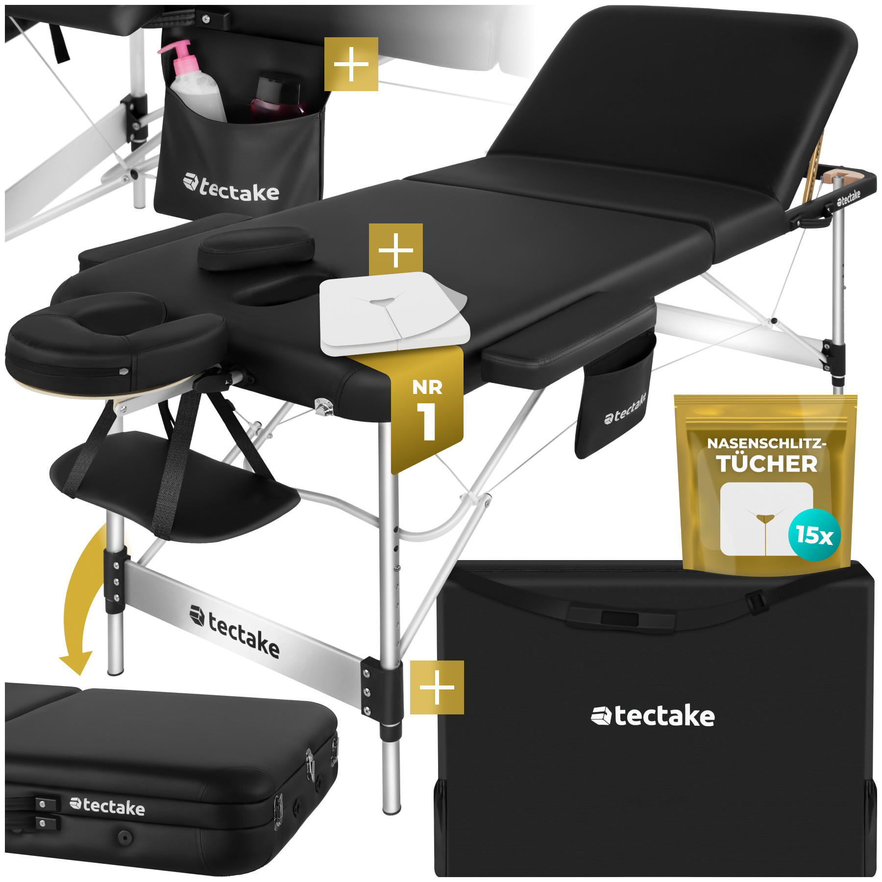 MASSAGELIEGE 3 Zonen Ko Tao,212 x 108 x 90 cm,schwarz - Schwarz, Metall (108/90/212cm) - tectake