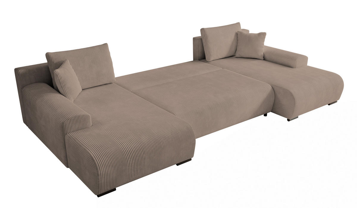 WOHNLANDSCHAFT Nelly U mit Bettkasten und Schlaffunktion, Cordstoff in U-Form - Beige, Textil (349/80/185cm)