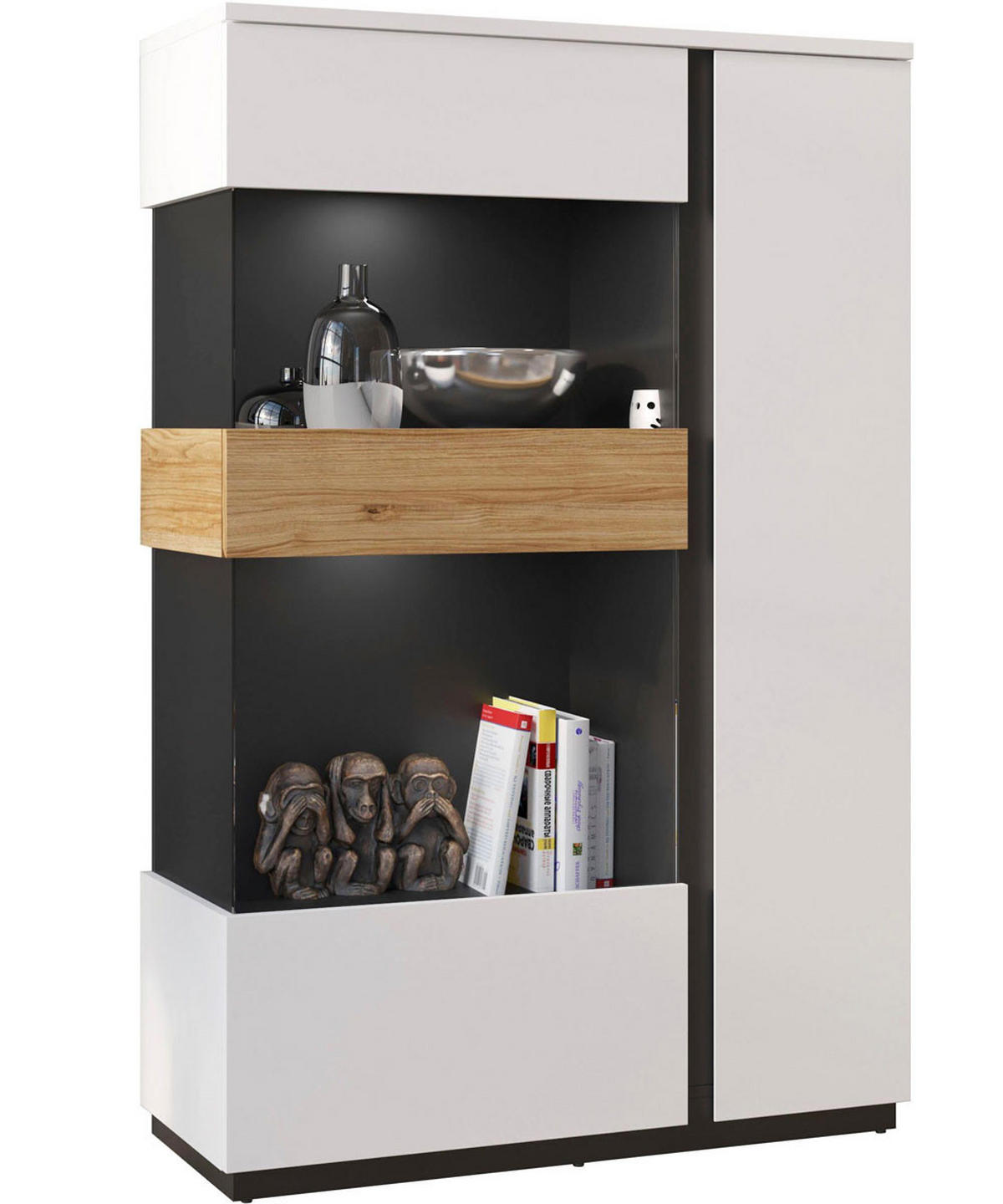 HIGHBOARD Novena weiß / schwarz / Catania Eiche 98 / 40 / 149cm - Multicolor/Schwarz, Holz/Holzwerkstoff (98/149/40cm) - Feldmann-Wohnen